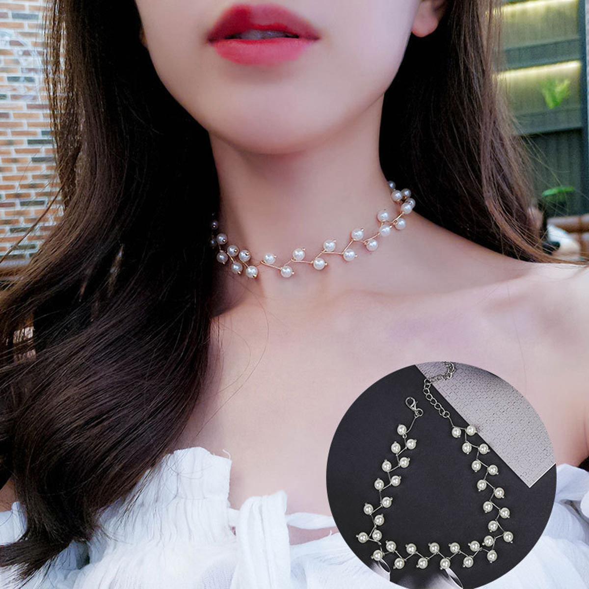 Picture of Pearl clavicle chain female Choker neck with simple short section chain female neck jewelry collar necklace - Chain - Necklace For Girls