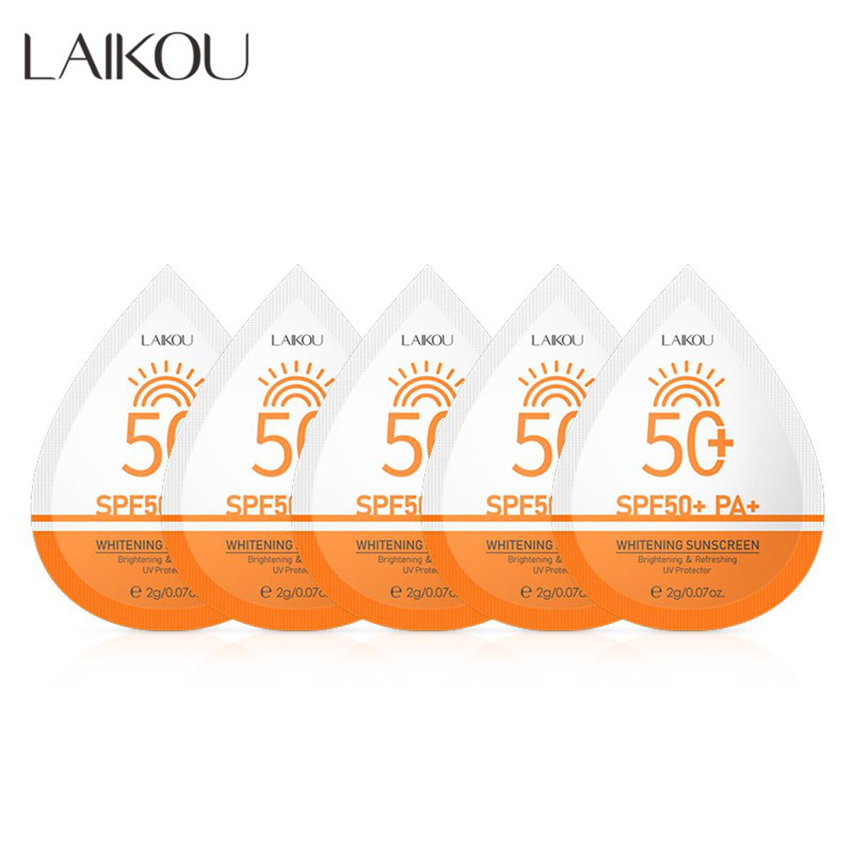 Picture of LAIKOU 5 Pcs/Set Sunscreen Cream SPF 50+ PA+ UV Protected Mini Pack for Brightening and Refreshing- 2G (5 Pcs/Set)