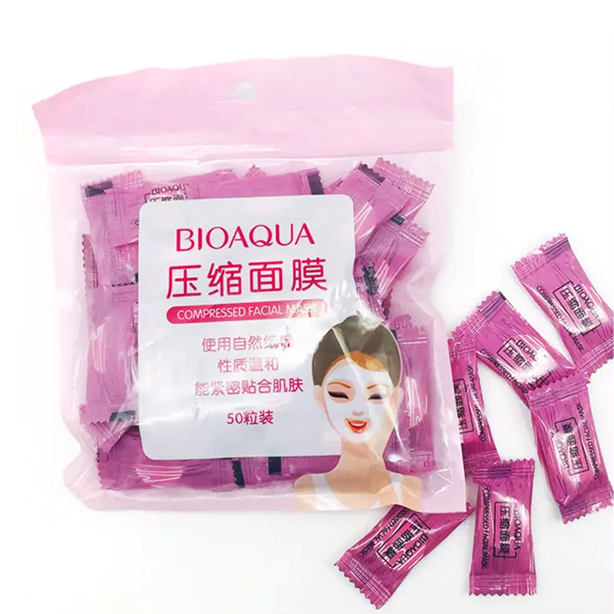 Picture of Bioaqua face pack skin-friendly hydrating compression msk natural cotton light thin non-woven msk compression msk- (10/20/50 Pieces)
