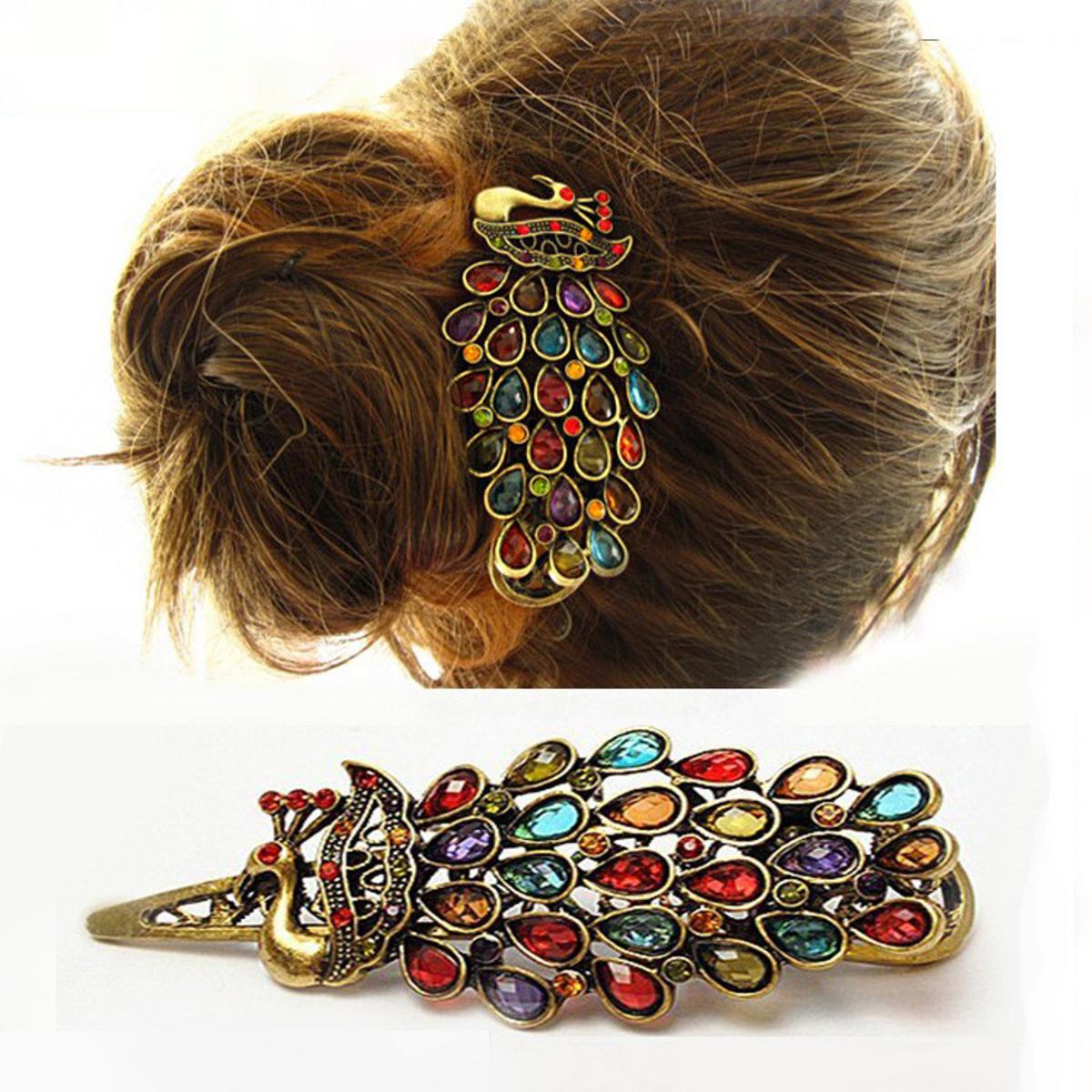 Picture of Inlaid Colourful peacock retro hair clip for women