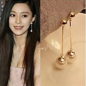Picture of Long pearl earrings classic gold-plated pearl drop earrings for women's fashion
