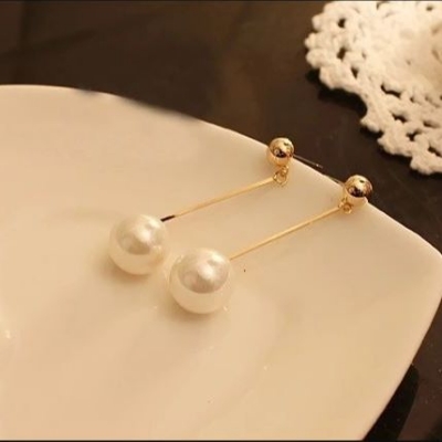 Picture of Long pearl earrings classic gold-plated pearl drop earrings for women's fashion