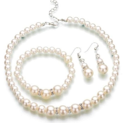 Picture of Fashion Imitation Pearl Necklace Bride Jewelry Necklace Earrings Bracelet Suit Freshwater Pearl Sets