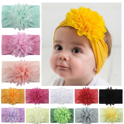Picture of Baby Girls Nylon Headbands Chiffon Flowers Fashionable Hairbands for Hair- 1 Piece