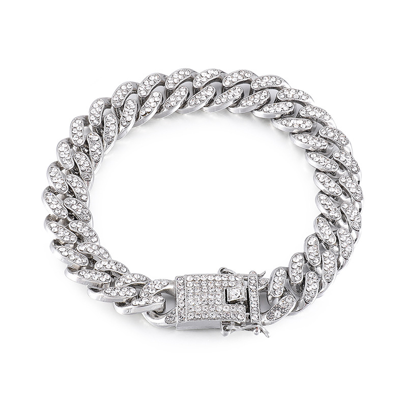 Picture of New Vintage Stylish Men Cuban Link Chain Bracelet Shiny Rhinestone Inlaid Bangle Bracelet Jewelry