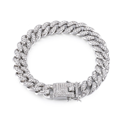 Picture of New Vintage Stylish Men Cuban Link Chain Bracelet Shiny Rhinestone Inlaid Bangle Bracelet Jewelry