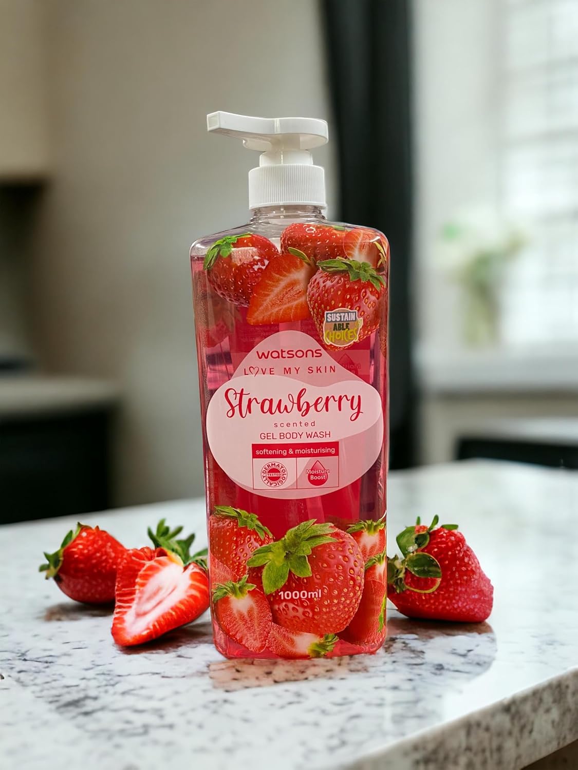 Picture of International Malisiya product Body wash Watsons STRAWBERRY Shower gel used for male/ female - 1000 ml
