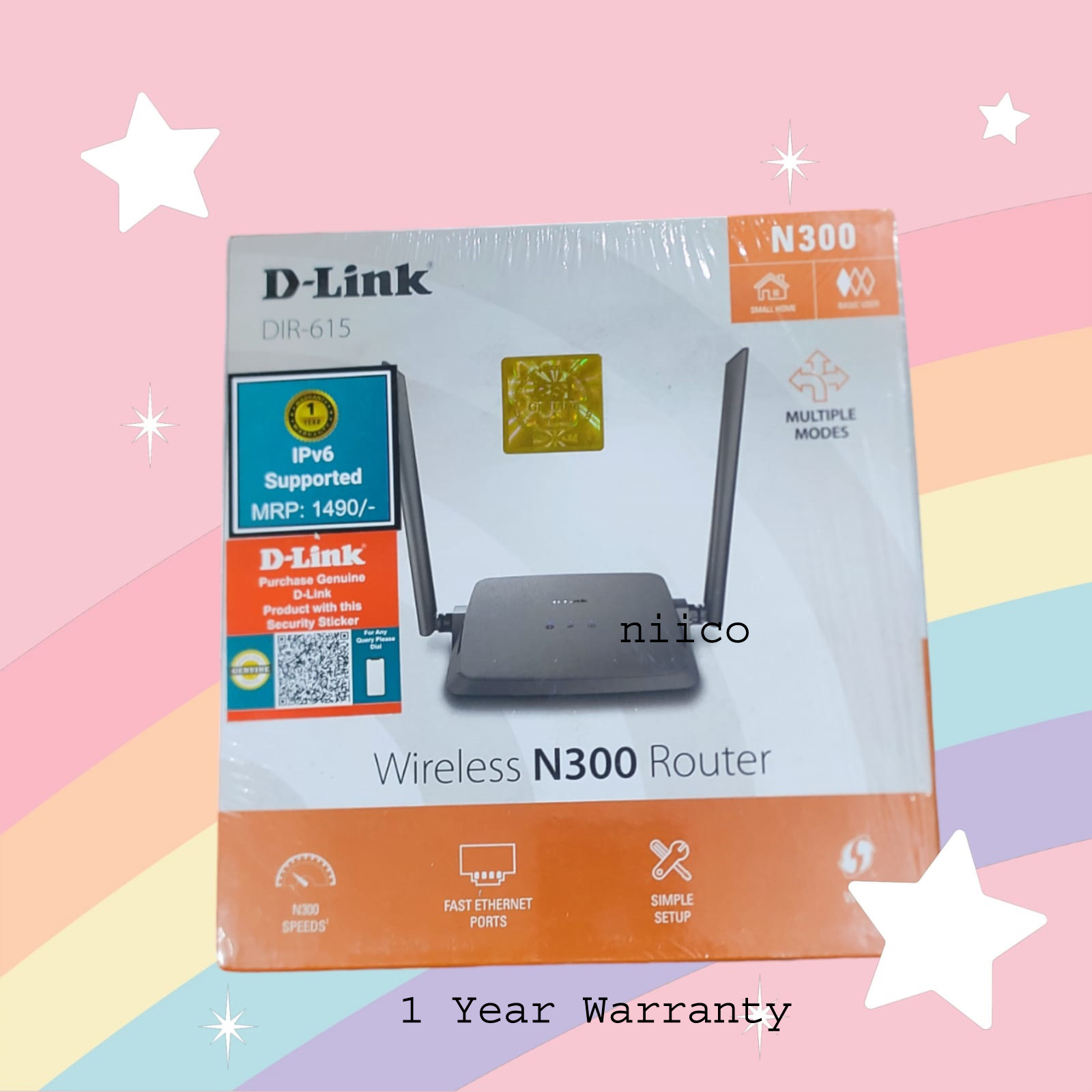 Picture of D-Link DIR-615 300mbps 2 Antenna WiFi N300 Router Model-DIR-615-1 Year Warranty