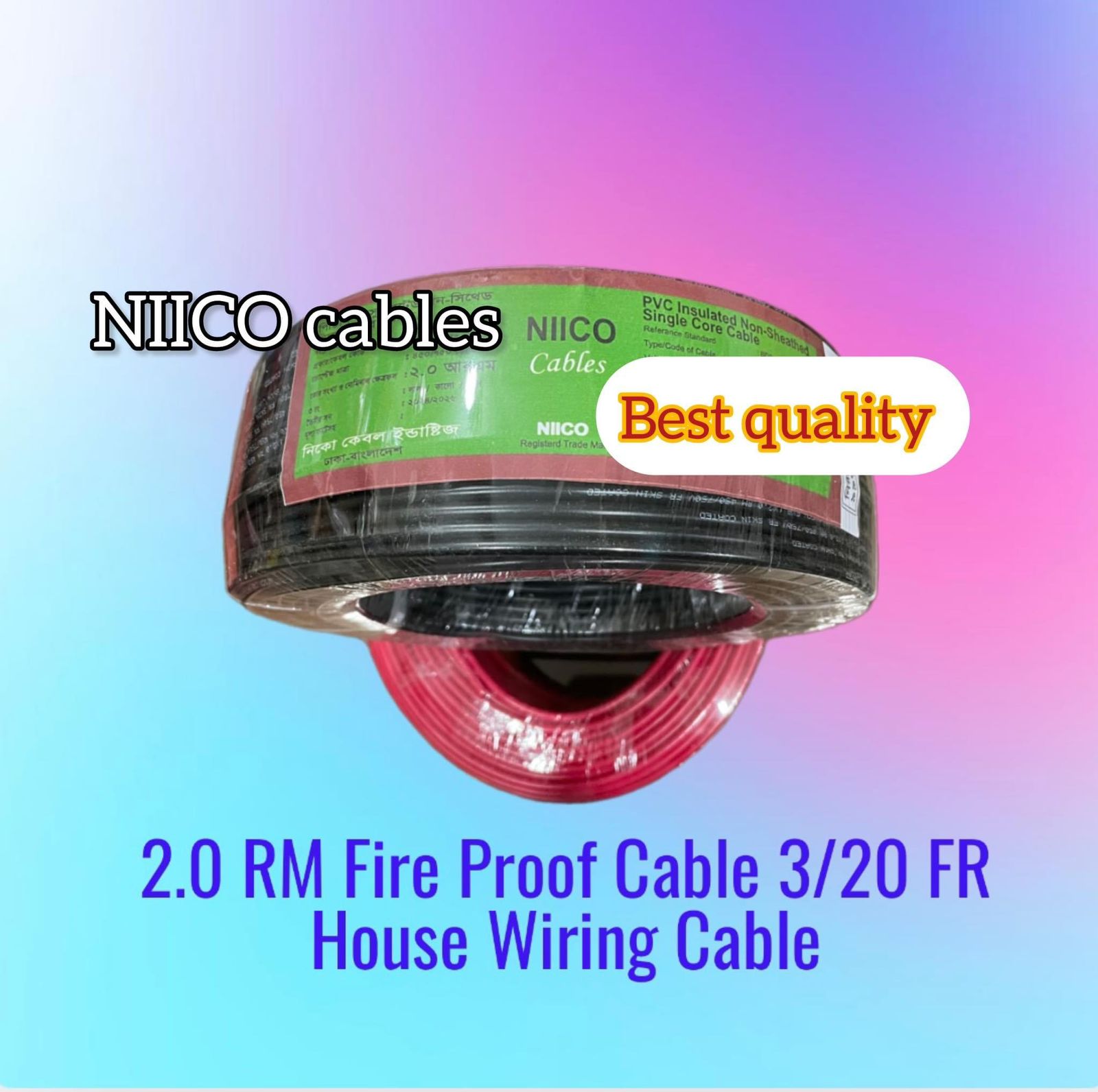 Picture of Niico House Waring Cable 2.0 RM Fireproof Copper cable 10 Guz - 2.0 rm 3/20 Copper cable Black Color -(5 Year Warranty )-0 Guz=30 Foot Copper Wire