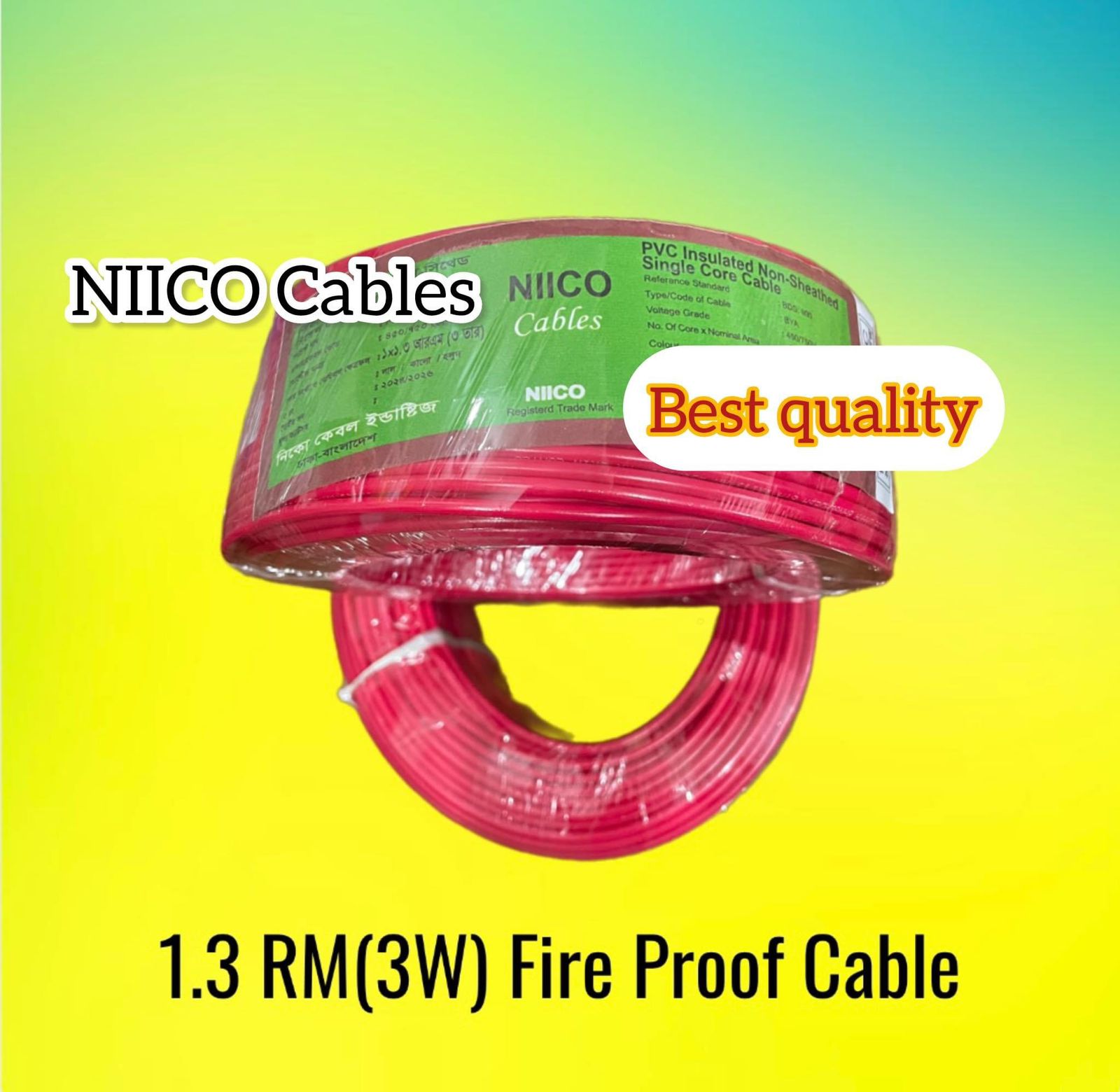 Picture of 1.3 RM Fireproof Niico House Waring Copper cable 50 Guz - 1.3 rm (3-W) 3/22 Copper cable Red Color -(5 Year Warranty )-50 Guz=150  Foot Copper Wire