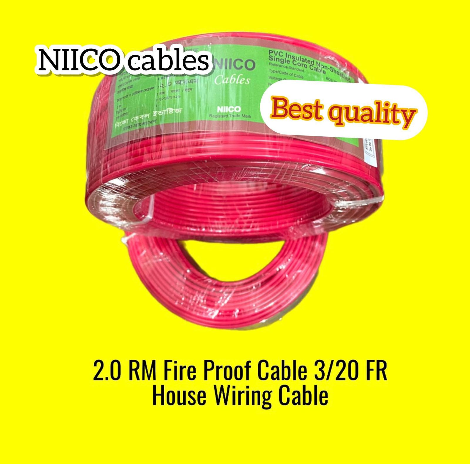 Picture of Niico House Waring Cable 2.0 RM Fireproof Copper cable 20 Guj - 2.0 rm 3/20 Copper cable Red Color -(5 Year Warranty )-20 Guz=60 Foot Copper Wire