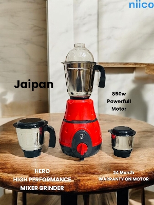 Picture of Jaipan Hero 850 WATTS High Performance Mixer Grinder/Blander  Heavy Duty  MOTOR  3 Stainless Steel Jar 100 Percent Cooper Blender: (2 Year Warranty)