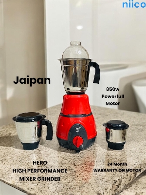 Picture of Jaipan Hero 850 WATTS High Performance Mixer Grinder/Blander  Heavy Duty  MOTOR  3 Stainless Steel Jar 100 Percent Cooper Blender: (2 Year Warranty)