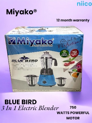 Picture of Miyako  Blue Bird  3 IN 1 ELECTRIC Heavy Duty Mixer Blender 3 Stainless Steel Jar 750 Watt = 100 Percent Cooper Blender: (1 Year Warranty)