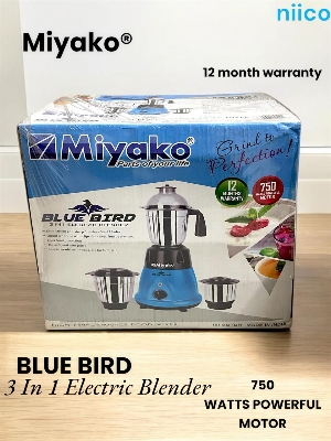 Picture of Miyako  Blue Bird  3 IN 1 ELECTRIC Heavy Duty Mixer Blender 3 Stainless Steel Jar 750 Watt = 100 Percent Cooper Blender: (1 Year Warranty)