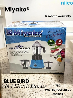 Picture of Miyako  Blue Bird  3 IN 1 ELECTRIC Heavy Duty Mixer Blender 3 Stainless Steel Jar 750 Watt = 100 Percent Cooper Blender: (1 Year Warranty)