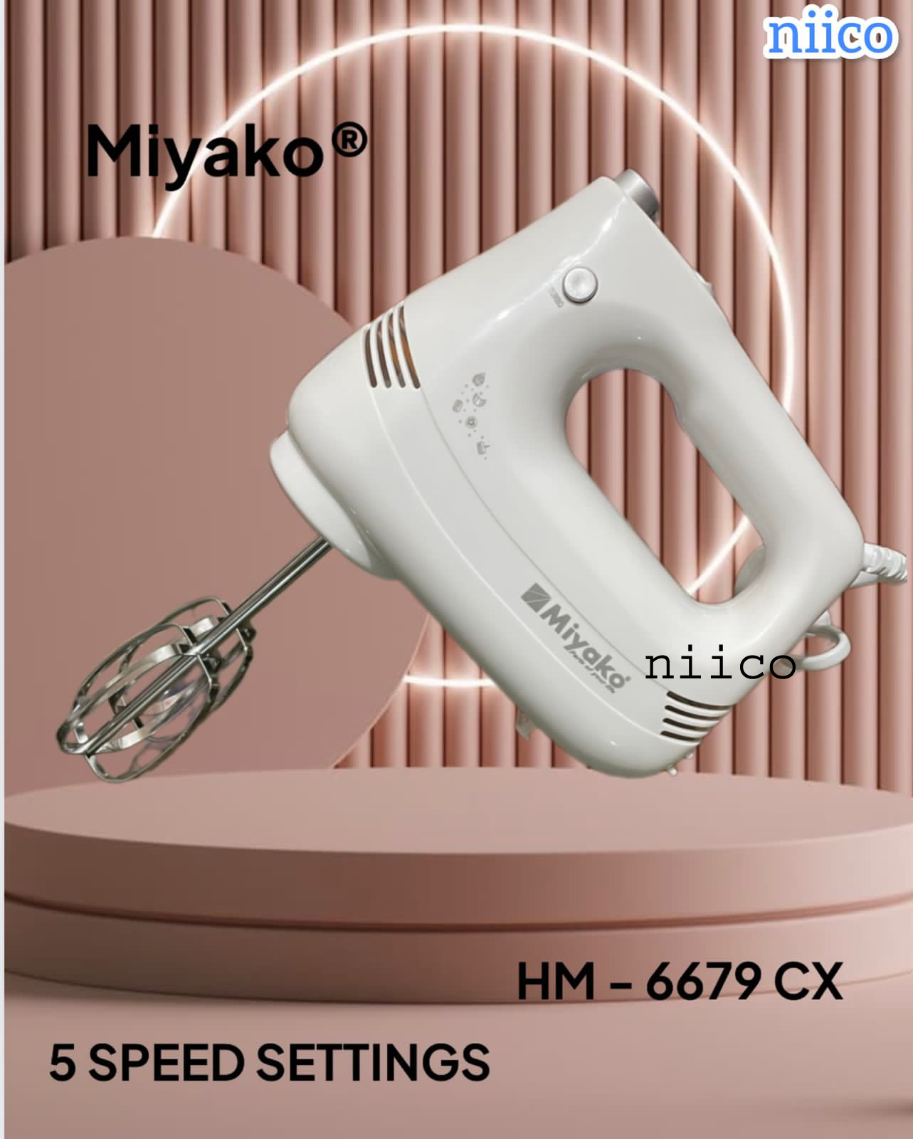 Picture of Miyako 5 Speed Setting  Durable Super Hand Mixer & Electric Egg Bitter/ Dry Food / Mixing Cake /Cookies/ Biscuits in White Is Versatile and Efficient Electric Bitter Effortless and Convenient-(1 Year Warranty )