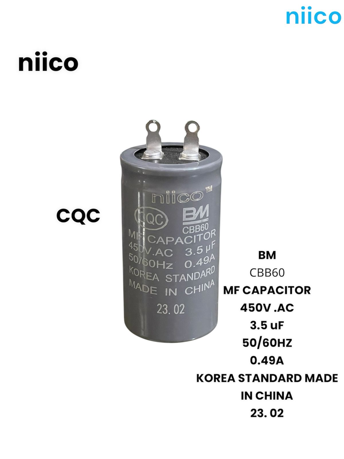 Picture of Niico Ceiling Fan Durable Capacitor Korea Standard Model NIICO-BM=3.5uf =450 V.AC (Made In China ) Capacitor=3.5 UF=1 Year Warranty
