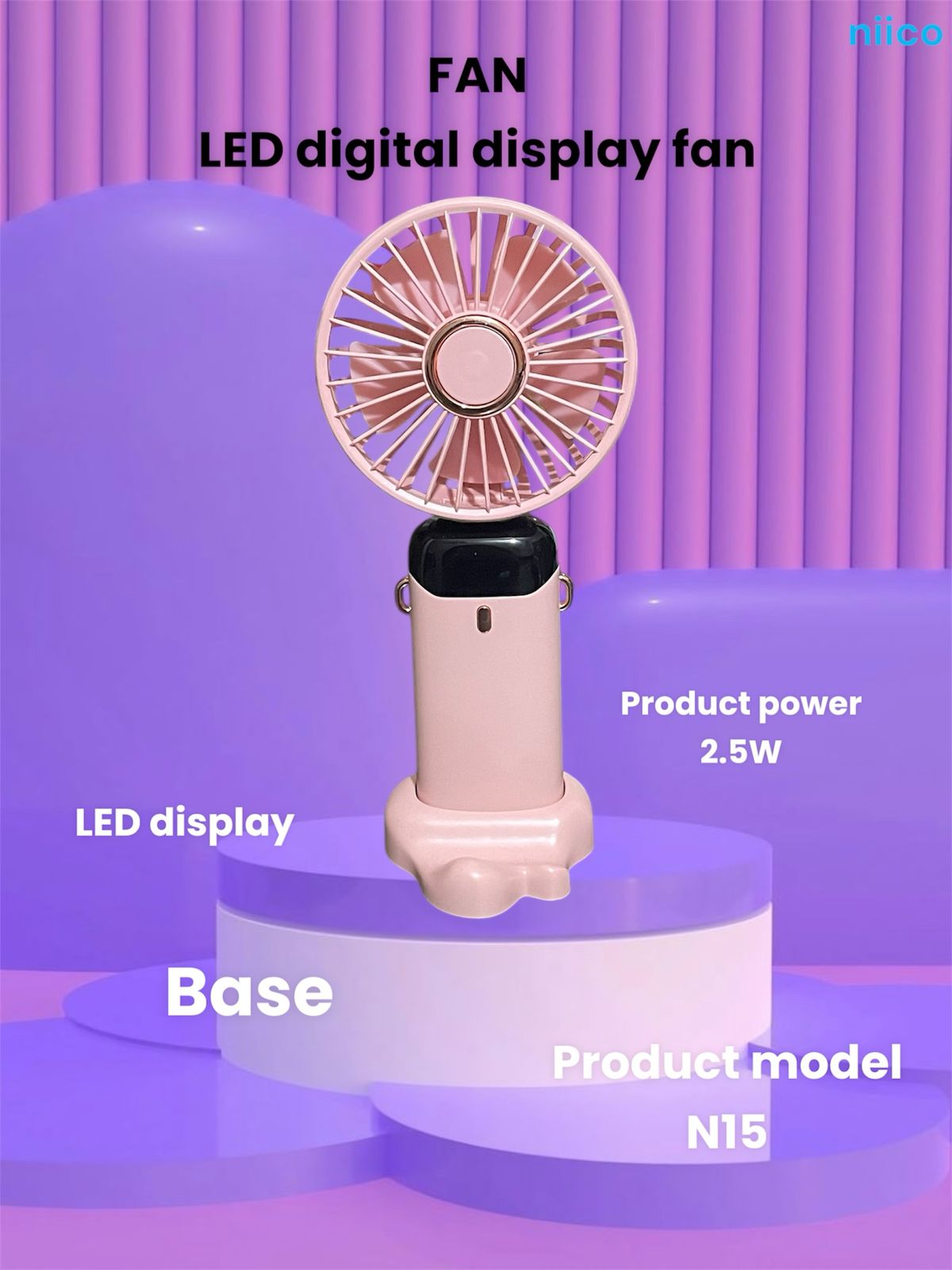 Picture of Mini USB Lithium battery Heavy Duty Rechargeable Portable Handheld cooling Fan With Disply System - 5 year life Time=Model-N15-003(1 Year warranty )