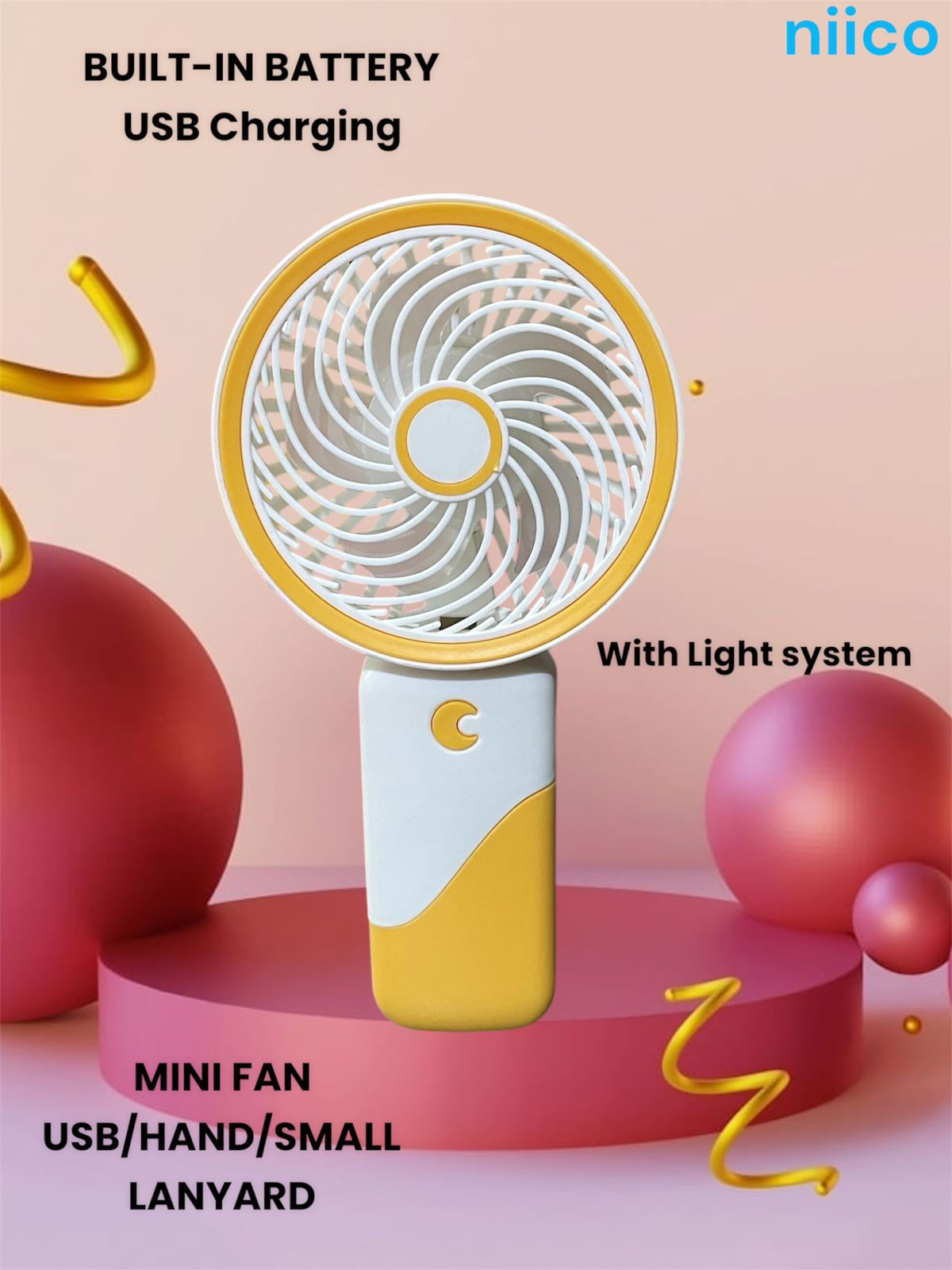 Picture of Mini USB Lithium battery Heavy Duty Rechargeable Portable Handheld cooling Fan LANYARD  - Model=S076 -1(1 Year warranty )