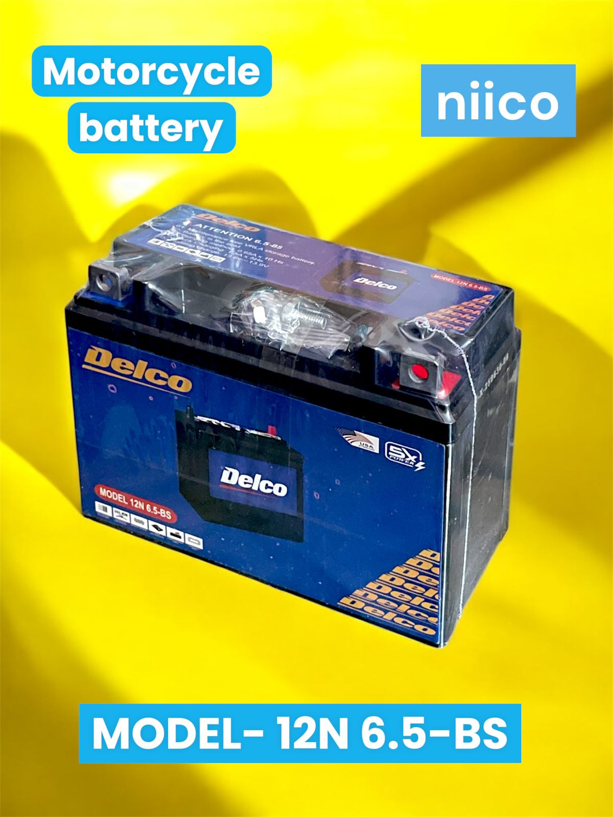 Picture of 12 Volt Cunia Motorcycle  Battery Maintenance Free Model-12N 6.5-BS (12Volt 6.5 Ah)-3 Month Warranty