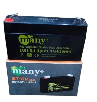 Picture of Rechargeable Sealed Lead-Acid Battery -Many 6 Volt1.3 Ampere Battery -285 Gram-Size(L-3.82mm X W-0.98mm X H-2.24mm )