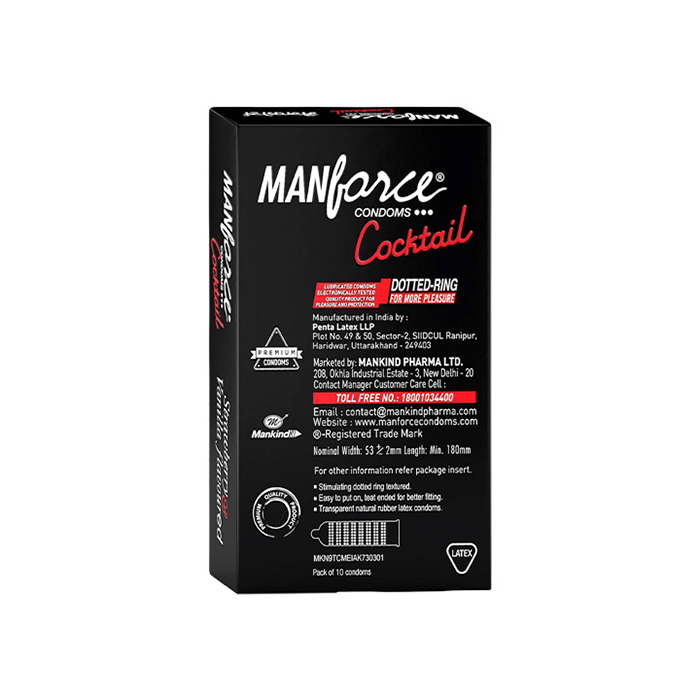 Picture of Manforce Cocktail Condoms with Dotted-Rings Strawberry & Vanilla Flavored 10pcs Pack | India
