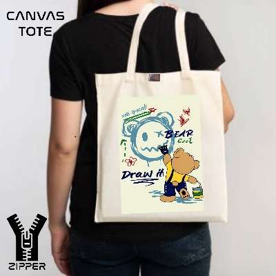 Picture of Canvas Tote Bag/Fashionable Top Handle Bag Off White Color with Zipper for girls For University/College/Trenndy Fashionable Women