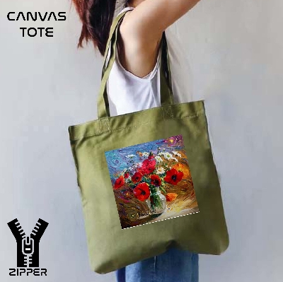 Picture of Canvas Tote Bag/Fashionable Top Handle Bag Olive Green Color with Zipper for girls For University/College/Trenndy Fashionable Women