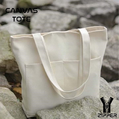 Picture of Canvas Tote Bag with Zipper and Outside Big Pockets for Trendy fashionable Girls/Stylish Canvas Tote Bag for Women