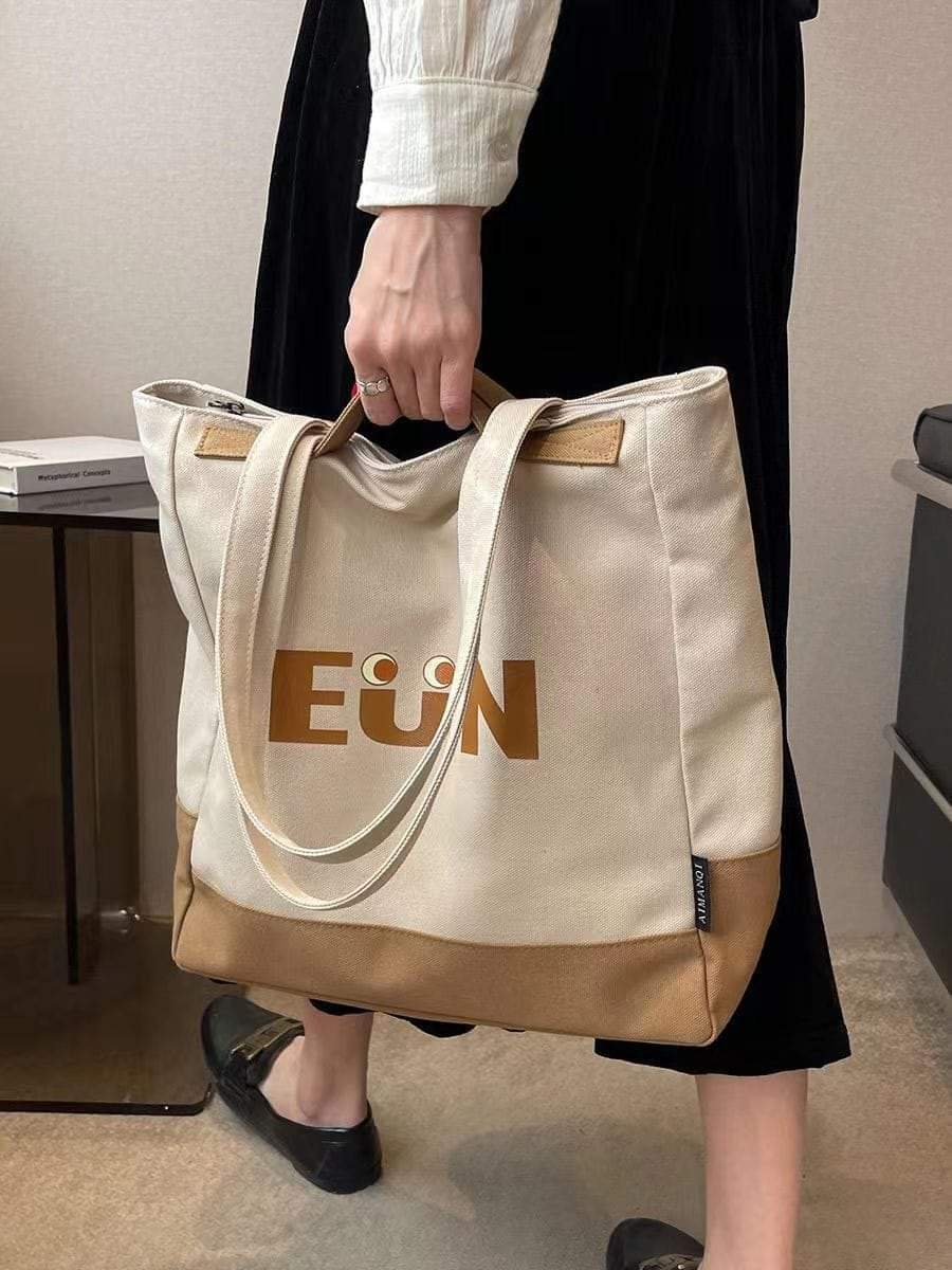 Picture of TAG Lifestyle Canvas Tote Bag/Fashionable Top Handle Bag Black Color with Zipper for girls For University/College/Trendy Fashionable Women