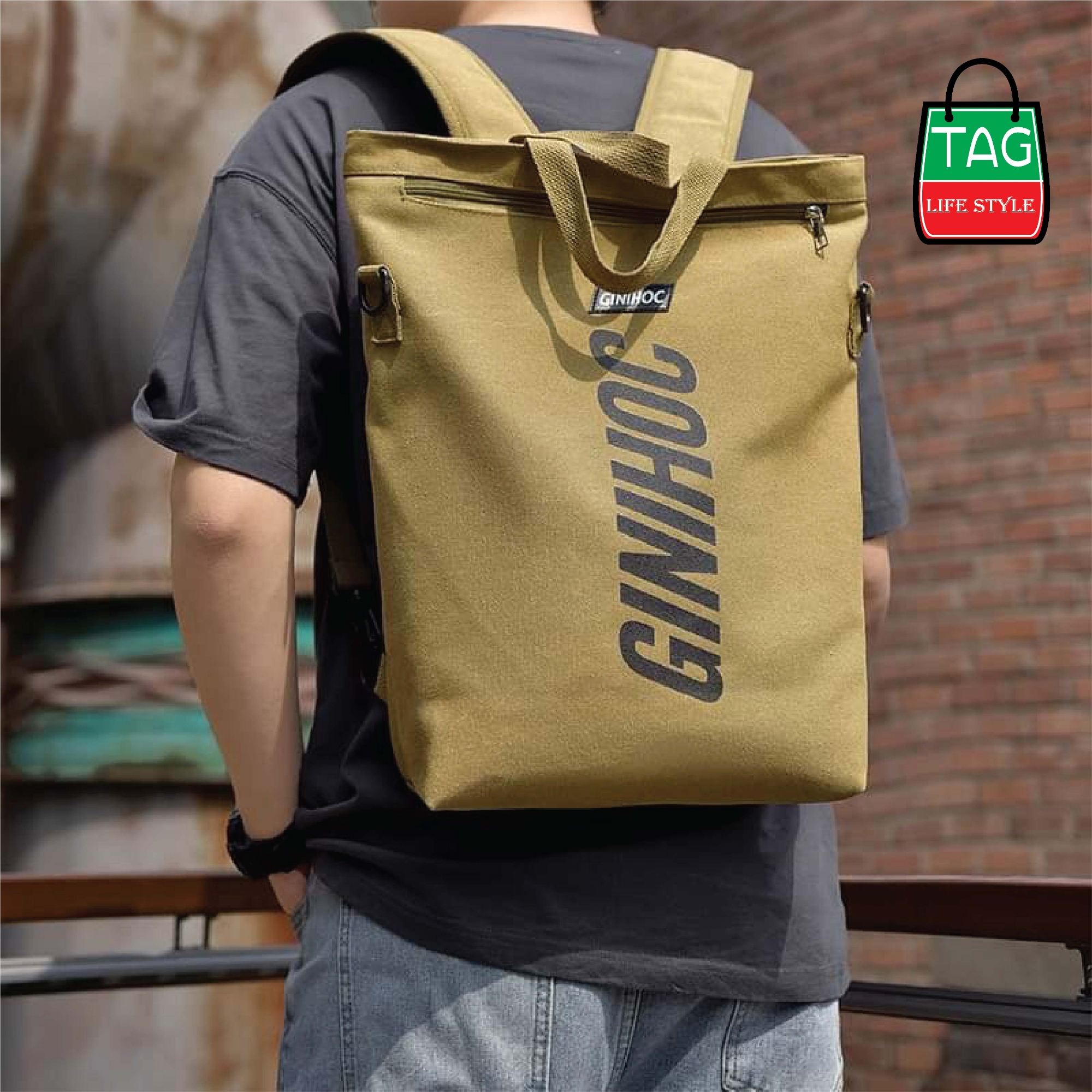 Picture of TAG Lifestyle Classic 3 in 1 Laptop Backpack Brown Color for Men/Women Canvas Crossbody bag Convertible Backpack Messenger Shoulder Bag Business Briefcase Travel Handbag for Men and Women
