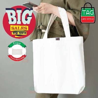 Picture of TAG Lifestyle Canvas Tote Bag/Fashionable Top Handle Bag Off White Color with Free Pencil Bag with Zipper for girls For University/College/Trendy Fashionable Women (2in1 Combo Pack)