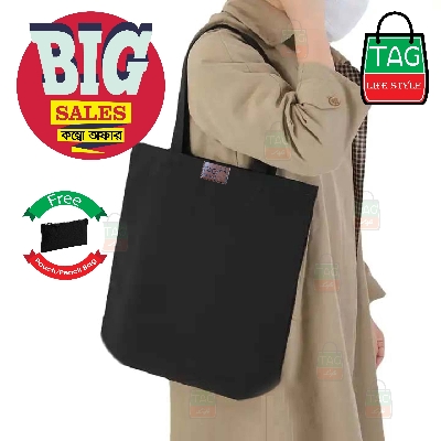 Picture of TAG Lifestyle Canvas Tote Bag/Fashionable Top Handle Bag Off White Color with Free Pencil Bag with Zipper for girls For University/College/Trendy Fashionable Women (2in1 Combo Pack)