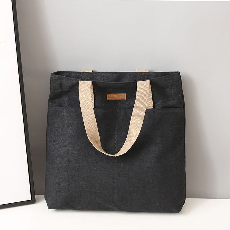 Picture of TAG Lifestyle Canvas Tote Bag/Fashionable Top Handle Off White Color With 2 Big Outside Pocket and Zipper Enclosure for girls For University/College/Trendy Fashionable Women