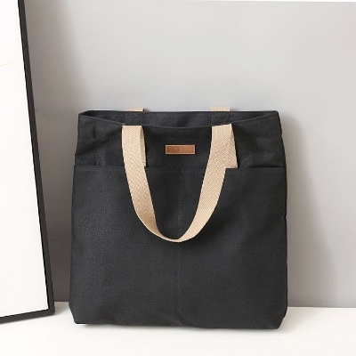 Picture of TAG Lifestyle Canvas Tote Bag/Fashionable Top Handle Off White Color With 2 Big Outside Pocket and Zipper Enclosure for girls For University/College/Trendy Fashionable Women