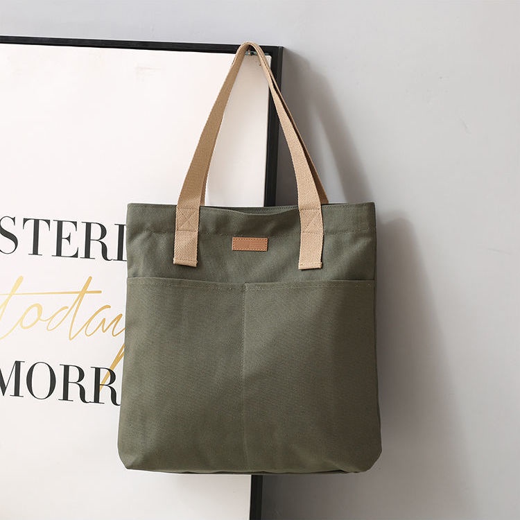 Picture of TAG Lifestyle Canvas Tote Bag/Fashionable Top Handle Off White Color With 2 Big Outside Pocket and Zipper Enclosure for girls For University/College/Trendy Fashionable Women