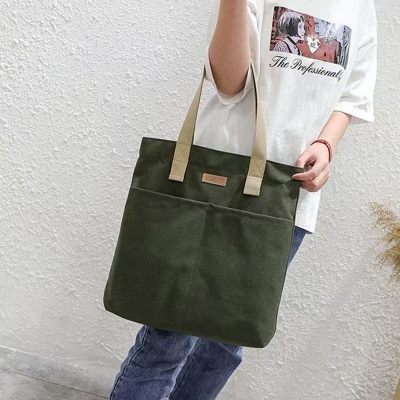 Picture of TAG Lifestyle Canvas Tote Bag/Fashionable Top Handle Black Color With 2 Outside Pockets for girls For University/College/Trendy Fashionable Women