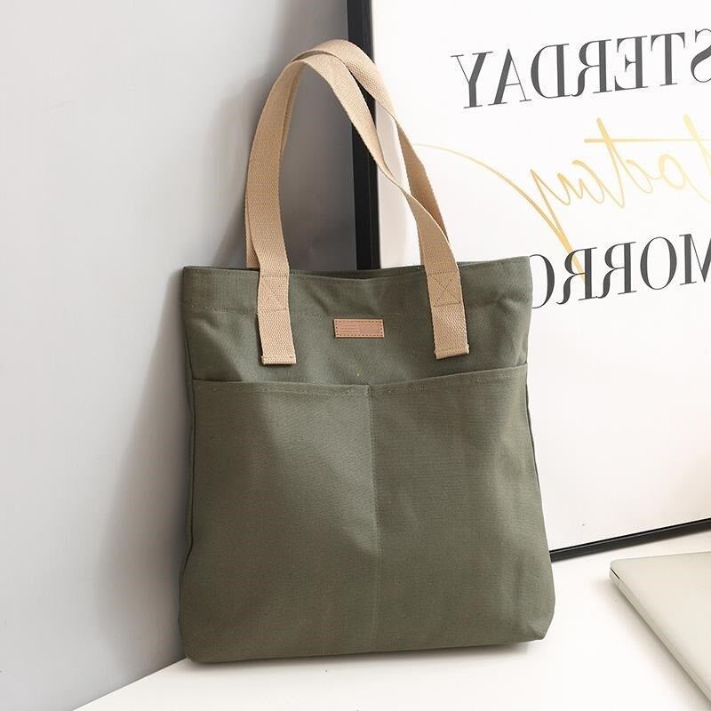 Picture of TAG Lifestyle Canvas Tote Bag/Fashionable Top Handle Black Color With 2 Outside Pockets for girls For University/College/Trendy Fashionable Women