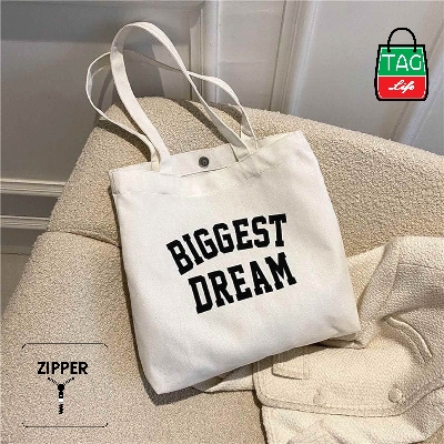 Picture of TAG Lifestyle Canvas Tote Bag/Exclusive BIGGEST DREAM Design Off White Color for girls For University/College/Trendy Fashionable Women