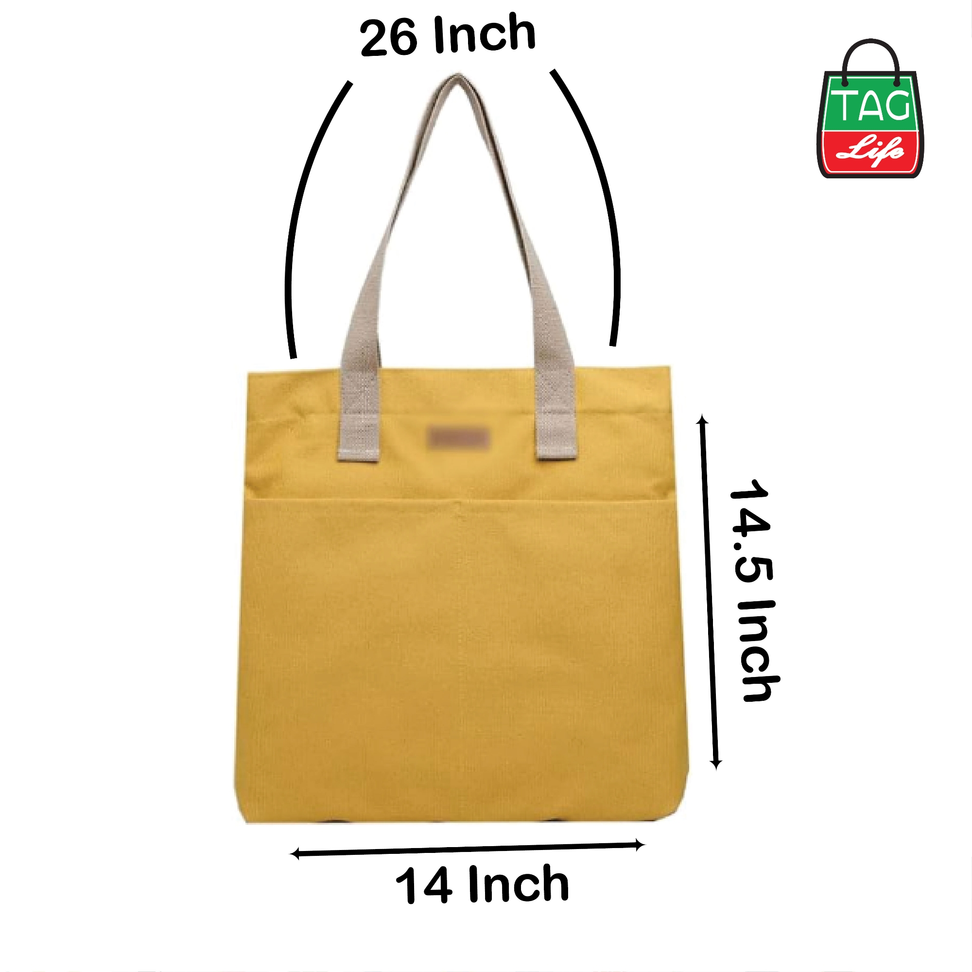 Picture of TAG Lifestyle Canvas Tote Bag/Fashionable Top Handle Golden Yellow Color With 2 Big Outside Pocket and Zipper Enclosure for girls For University/College/Trendy Fashionable Women