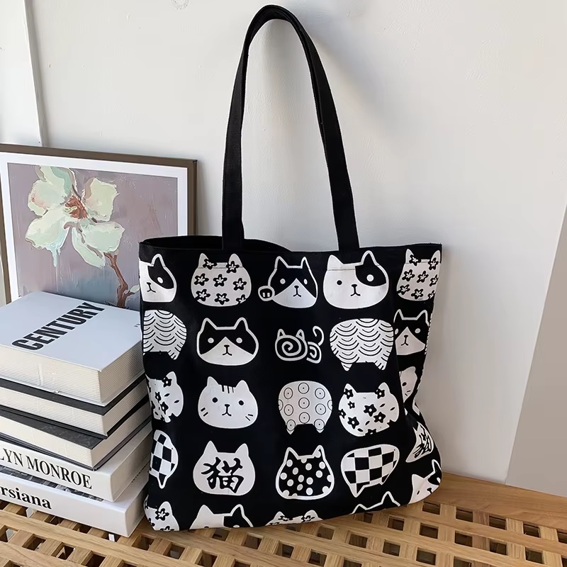 Picture of TAG Lifestyle Canvas Tote Bag/Fashionable Tote Bag Black Color With Zipper Enclosure for Girls For University/College/Trendy Fashionable Women