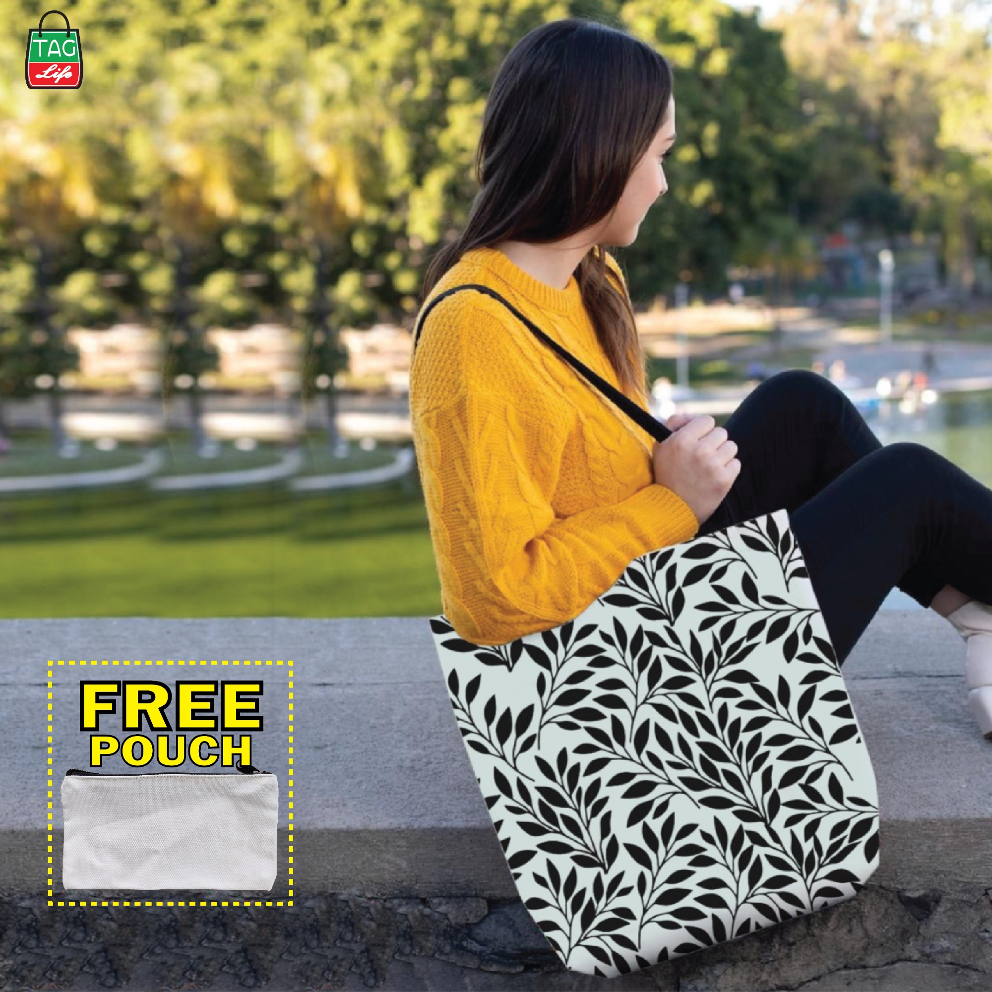 Picture of TAG Lifestyle Canvas Tote Bag/Fashionable  Tree Leaf  design Tote Bag With Zipper Enclosure for Girls For University/College/Trendy Fashionable Women