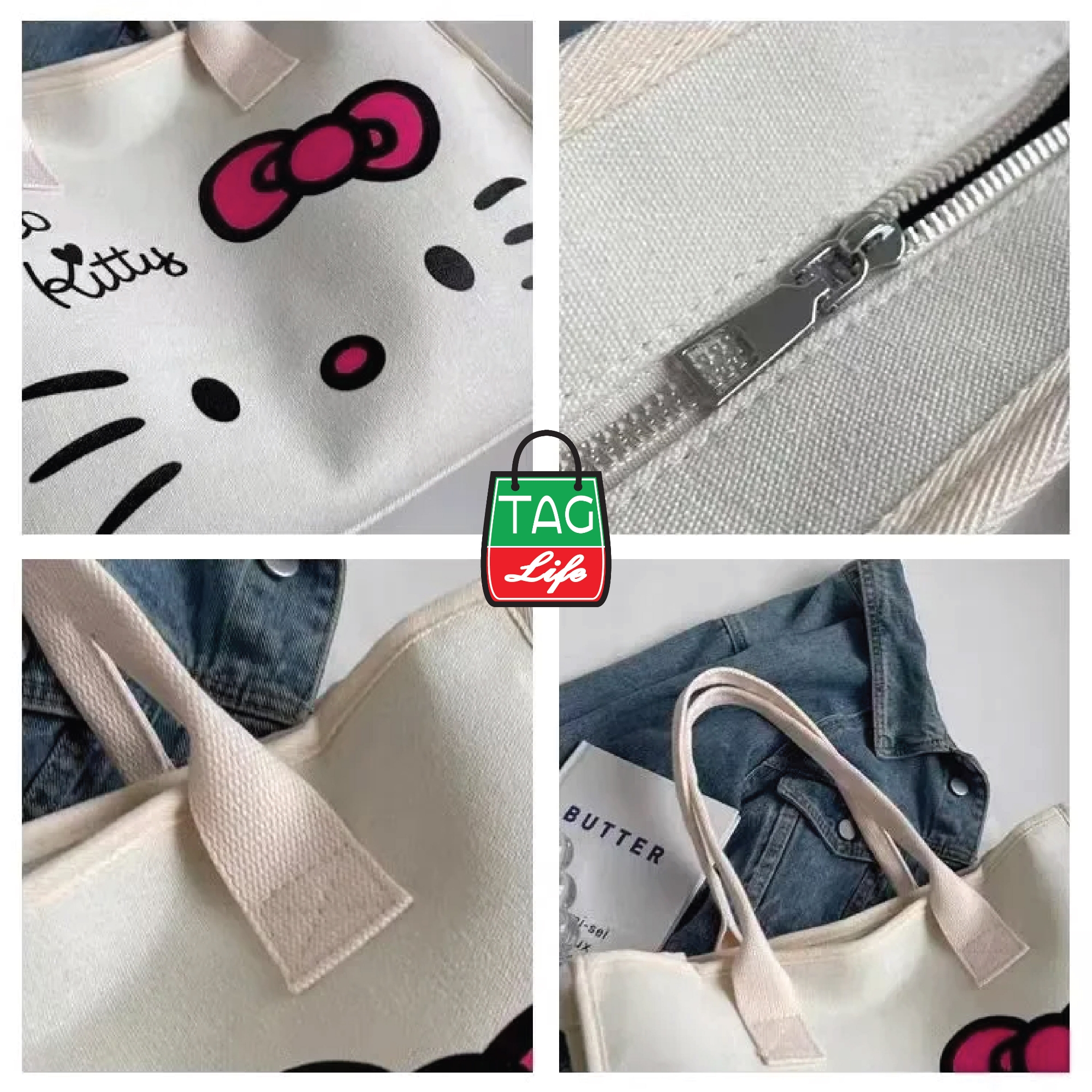Picture of TAG Lifestyle Canvas Tote Bag/Fashionable  Hello Kitty Tote Bag With Zipper Enclosure for Girls For University/College/Trendy Fashionable Women