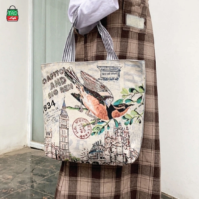 Picture of TAG Lifestyle Jacquard Embroidered Print Canvas Tote Bag Shopping Bag, Girls & Ladies Bag, Inside pocket Top Handle Tote Bag for University/College/Girls Students &  Fashionable Women