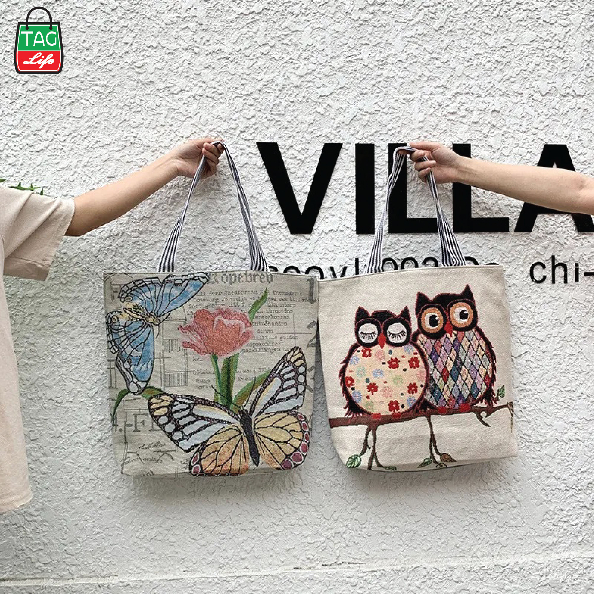 Picture of TAG Lifestyle Jacquard Embroidered Print Canvas Tote Bag Shopping Bag, Girls & Ladies Bag, Inside pocket Top Handle Tote Bag for University/College/Girls Students &  Fashionable Women