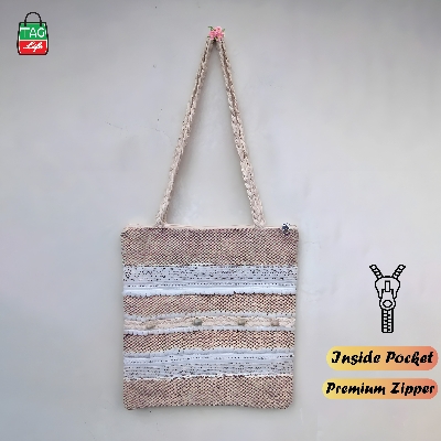 Picture of taglifestyle Jute Tote Bag Shopping Bag/College/University Bag, Tote Bag ,Jute Bag with inside pocket and Zipper closer For college ,university, girls and women