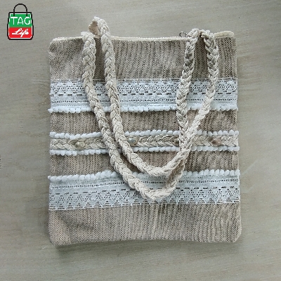 Picture of taglifestyle Jute Tote Bag Shopping Bag/College/University Bag, Tote Bag ,Jute Bag with inside pocket and Zipper closer For college ,university, girls and women