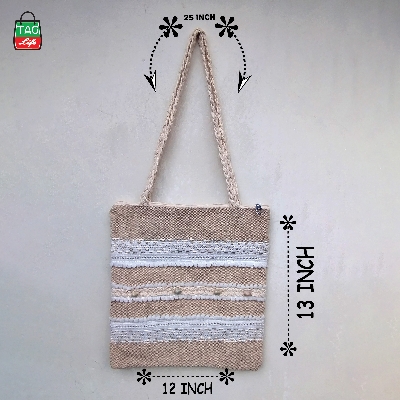 Picture of taglifestyle Jute Tote Bag Shopping Bag/College/University Bag, Tote Bag ,Jute Bag with inside pocket and Zipper closer For college ,university, girls and women