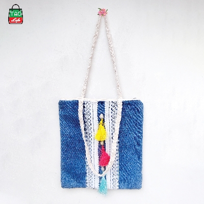 Picture of taglifestyle Denim Tote Bag Shopping Bag/College/University Bag, Tote Bag ,Denim Bag with inside pocket and Zipper closer For college ,university, girls and women